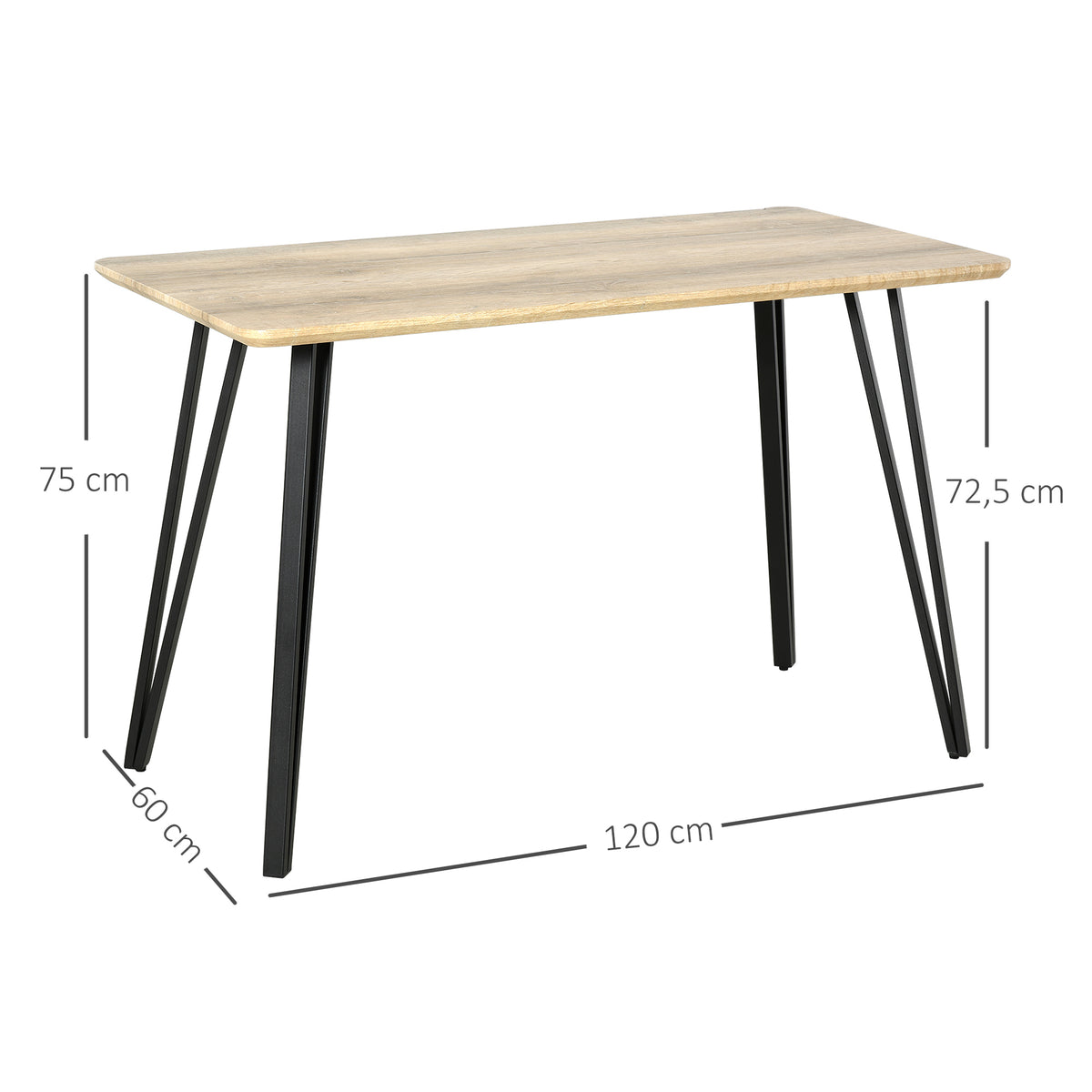Table à manger industrielle 120 cm aspect chêne clair, pieds épingle noirs – Maisoncalyma