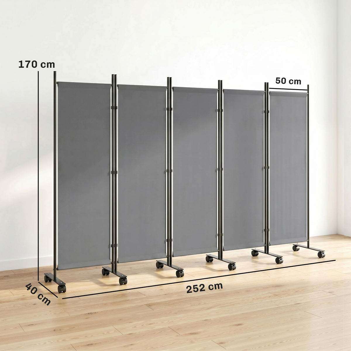 Paravent pliant 5 panneaux gris foncé – vue 2