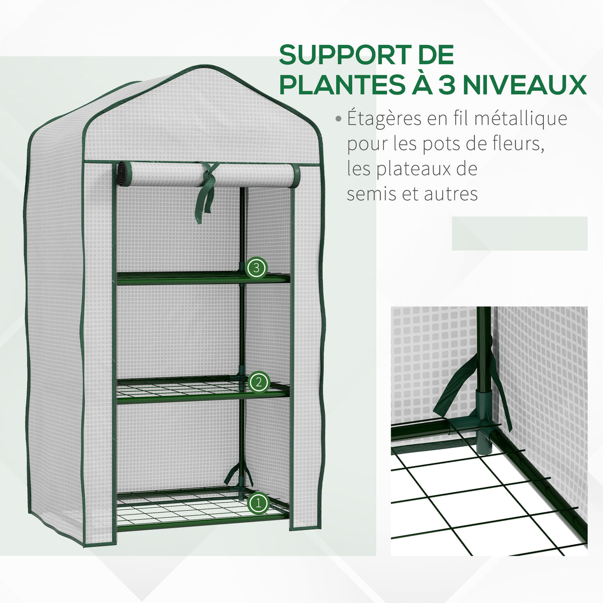 Serre de jardin étagère 3 niveaux en métal – vue 9