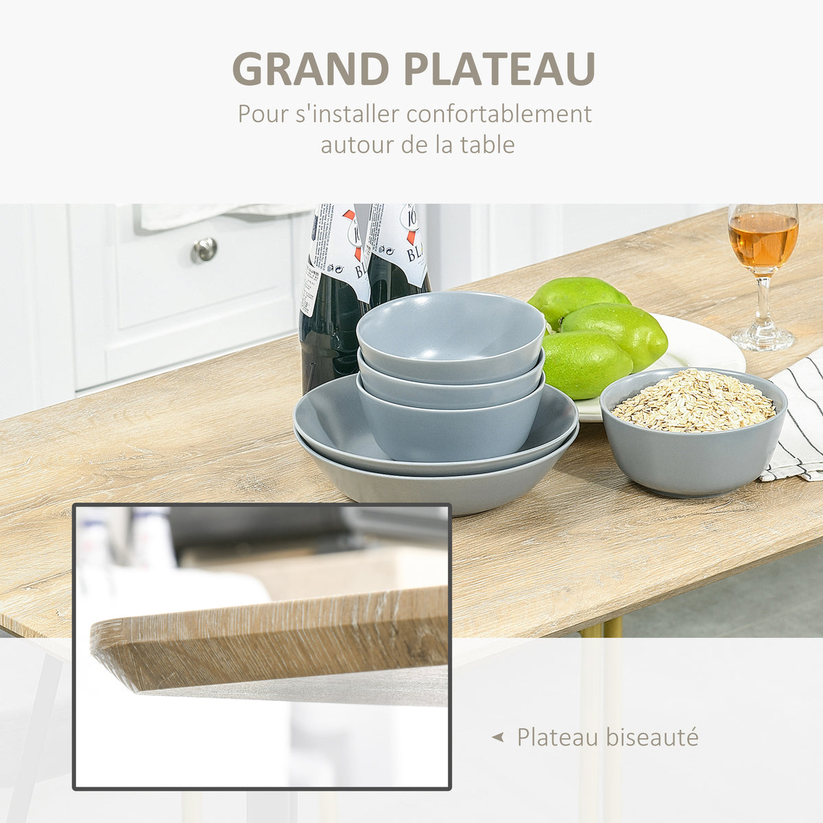 Table à manger industrielle 120 cm aspect chêne clair – vue 9