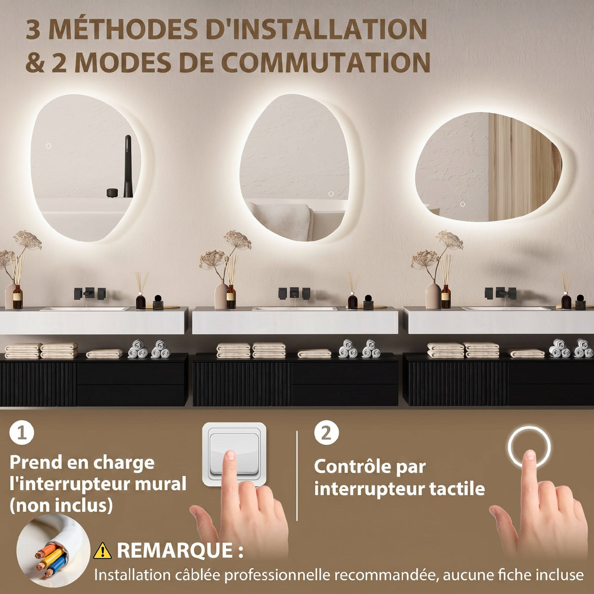 Miroir de salle de bain LED anti-buée – vue 3