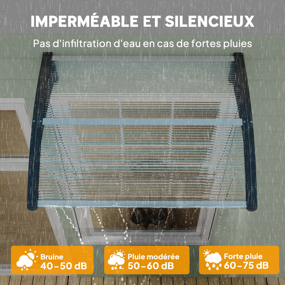 Auvent de porte d'entrée en polycarbonate et aluminium 100 x 75 cm – Maisoncalyma