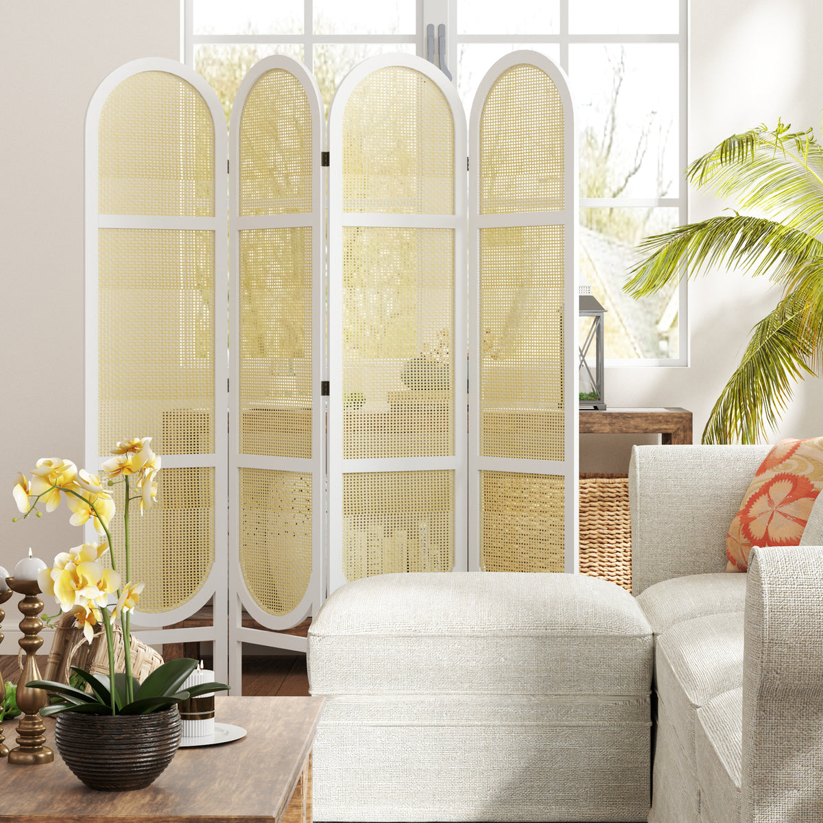 Paravent en bois blanc 4 panneaux – vue 6