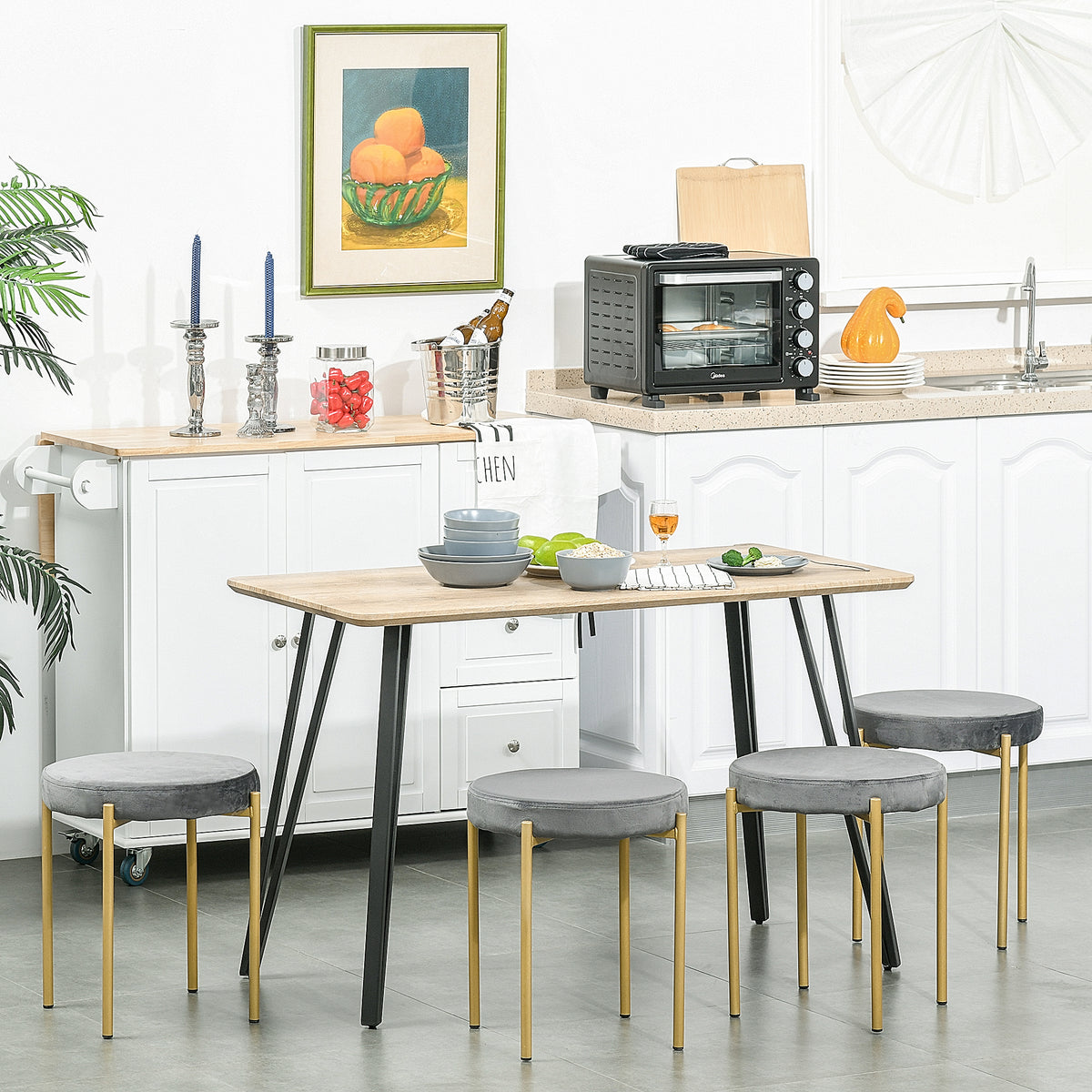 Table à manger industrielle 120 cm aspect chêne clair – vue 8