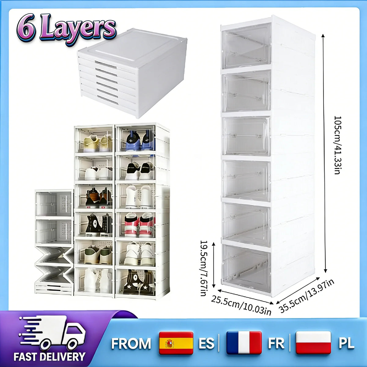 Meuble à chaussures pliable 6 niveaux – Maisoncalyma