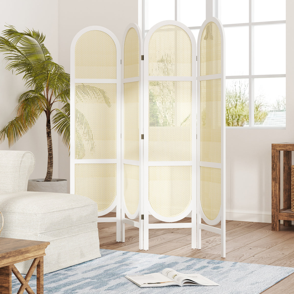 Paravent en bois blanc 4 panneaux – vue 9