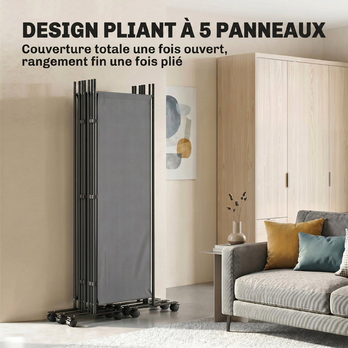 Paravent pliant 5 panneaux gris foncé – vue 8