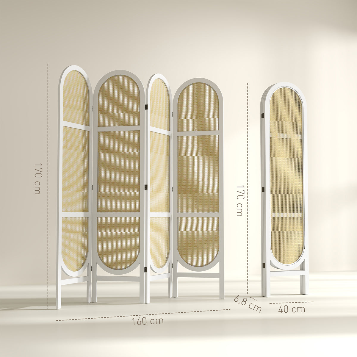 Paravent en bois blanc 4 panneaux – vue 7