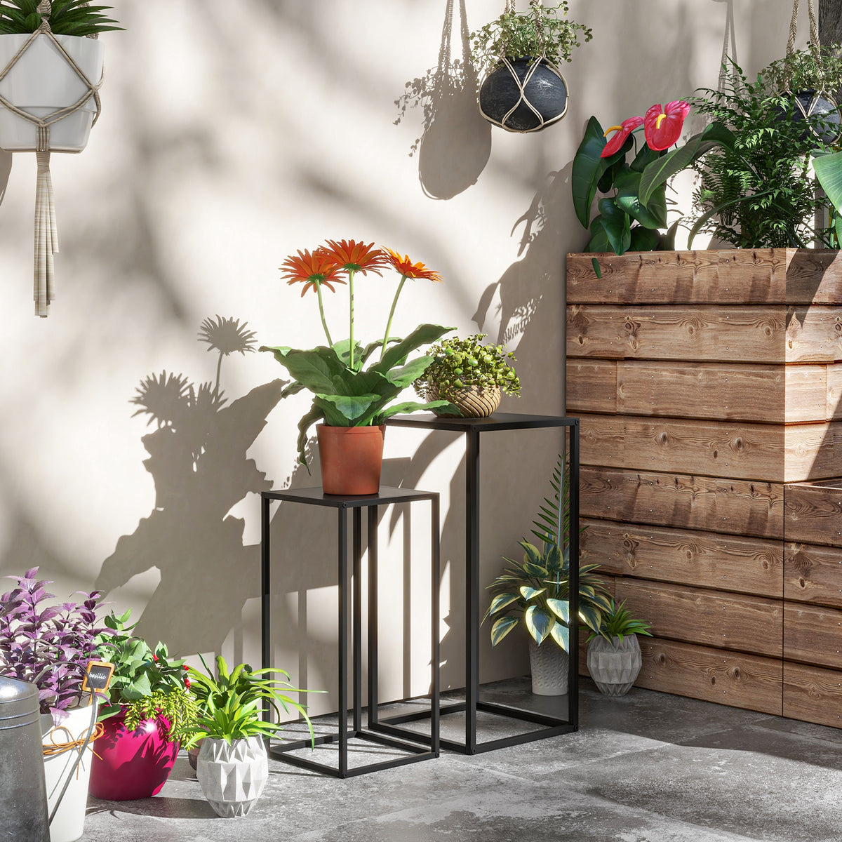Supports pots de fleurs acier noir – vue 2