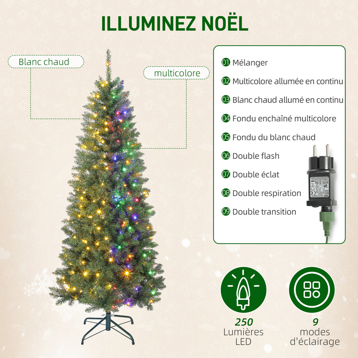 Sapin de Noël artificiel 180 cm lumineux – vue 3
